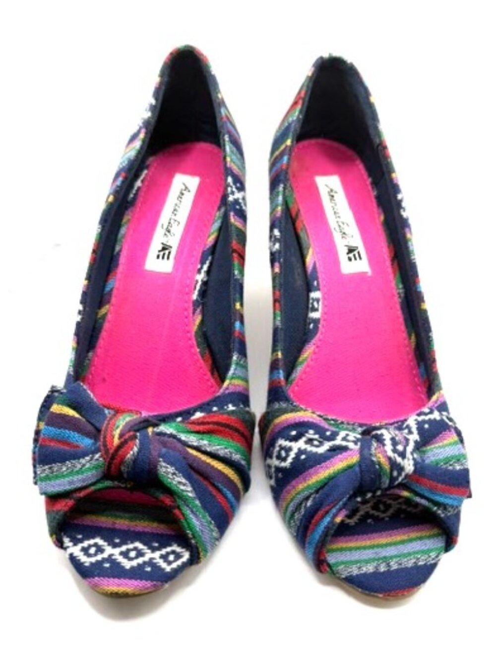 American Eagle by Payless Boho Woven Peep Toe Cork Wedges Size 8 - Picture 2 of 12